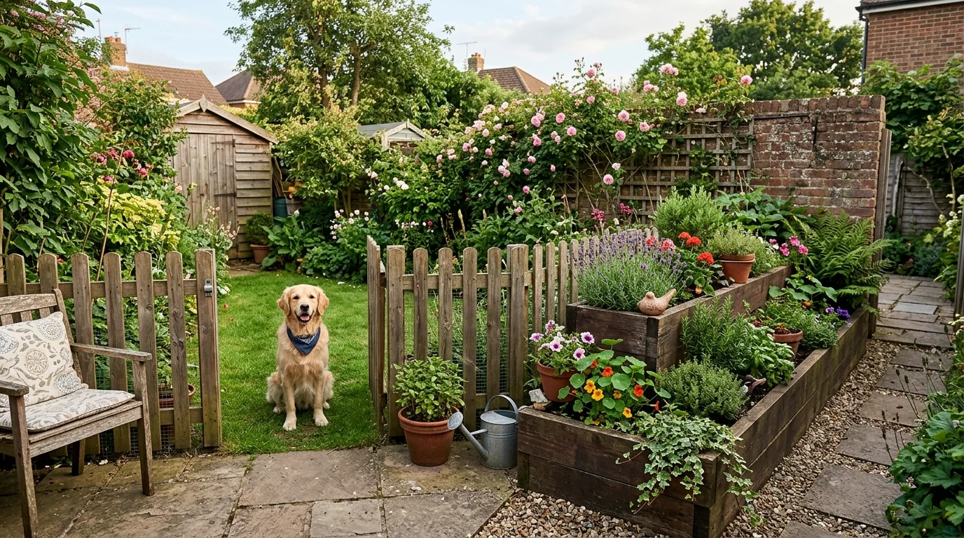 Low Wooden Dog Fence in a Compact Yard